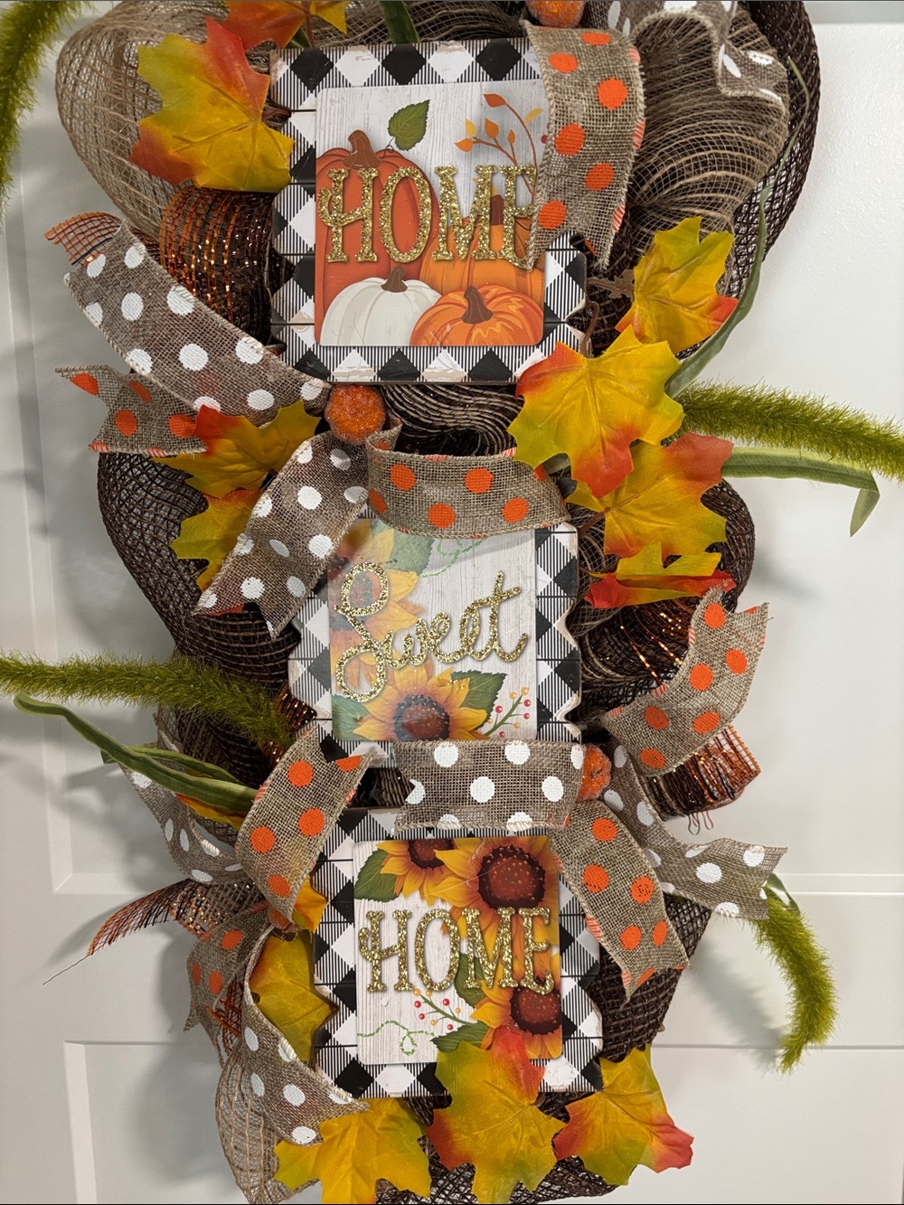 Hand Crafted Fall Home Wreath in Orange, Yellow, Brown